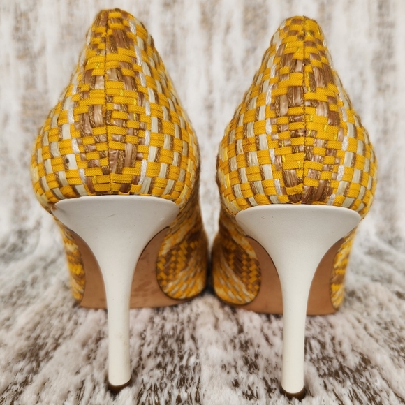 Tory Burch "Penelope" Yellow Textured Woven Cap Toe Pumps | Women's Size 6.5 - Picture 7 of 13